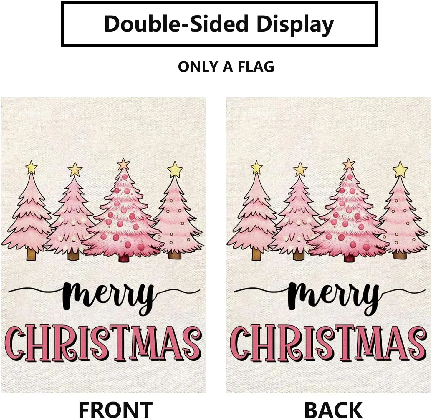 Merry Christmas Garden Flag Xmas Pink Tree Burlap 12 x 18 Inch Vertical Double Sided Winter Vacation Decorations Yard Outdoor De