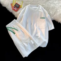 2024 Summer New Men's Hong Kong Style Leisure Fashion Set Thin Loose Breathable Short Sleeve Shorts Sports Set Two Piece Set