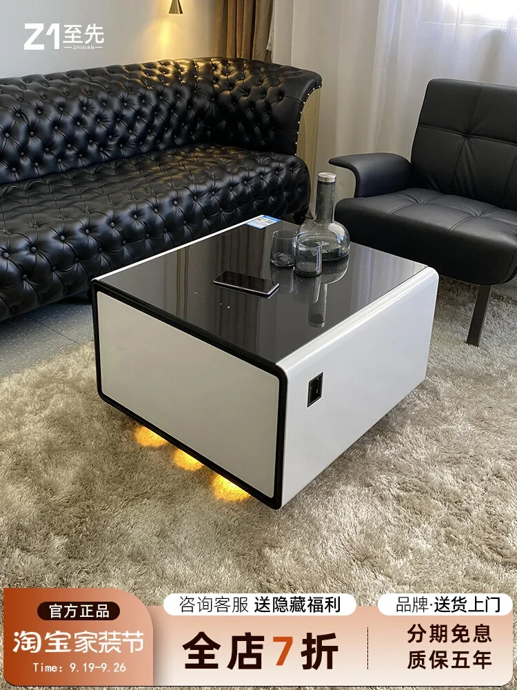 

Modern white smart small coffee table with refrigerator integrated living room household small apartment small multi-function