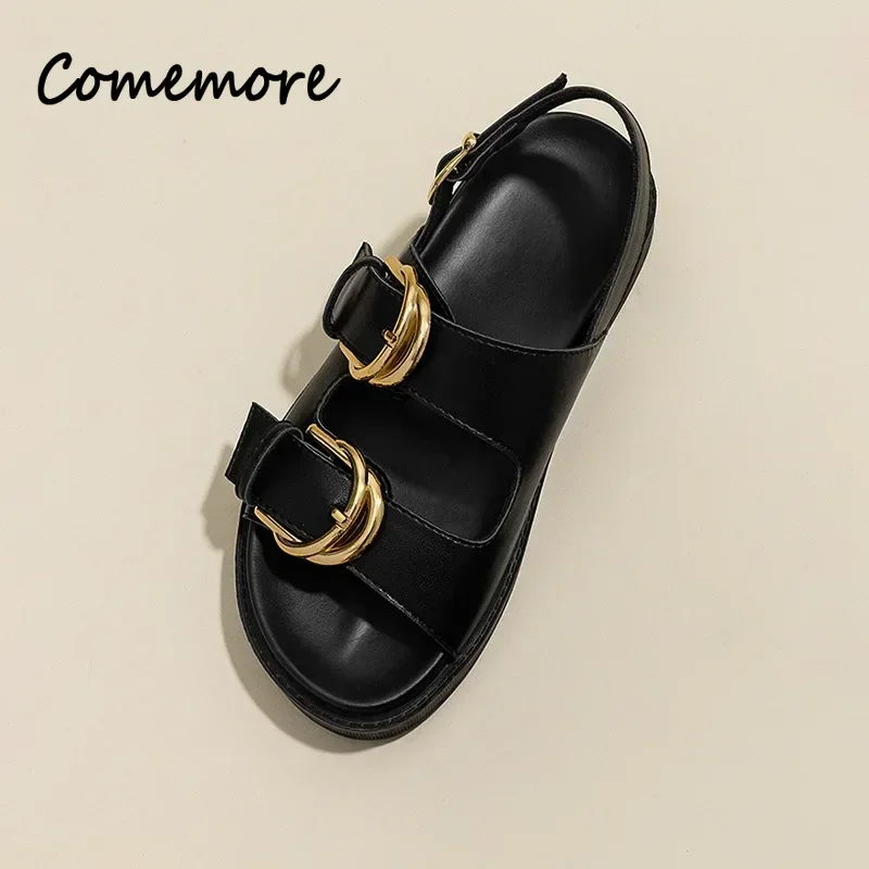 Designer Women Platform Sandals Gold Buckle Roman Shoes New Summer Metal Circle Gladiator Sandalias Mujer Muffins Slides Shoes