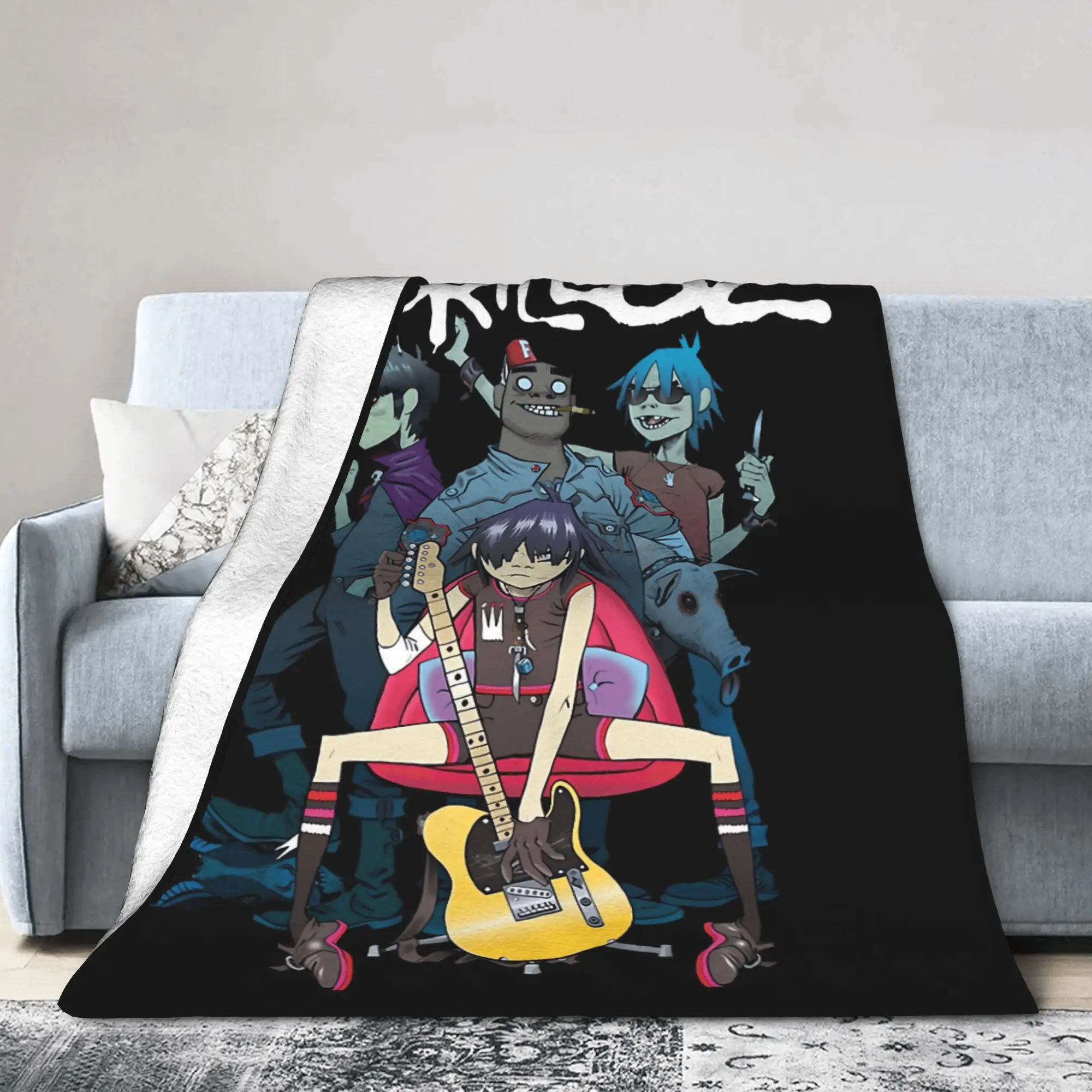 Play The Music With The Different Way Gorillazs Super Warm Blanket Plush Throw Blanket Home Decor Flannel Bedspread Bed Cover