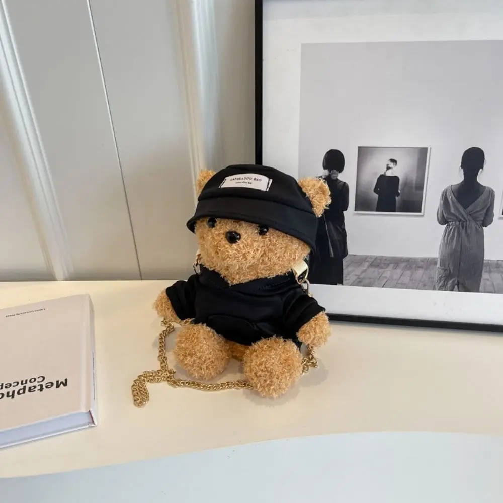 Mini Bear Shoulder Bag Kawaii Novelty Bear Crossbody Bag Synthetic Leather Cute Bear Fluffy Handbag Women