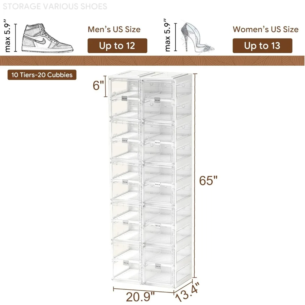 Shoe Organizer, Portable Shoes Rack for Closet, Shoe Storage Boxes, Foldable Shoe Cabinet for Entryway, Easy Assemble Plastic image 6