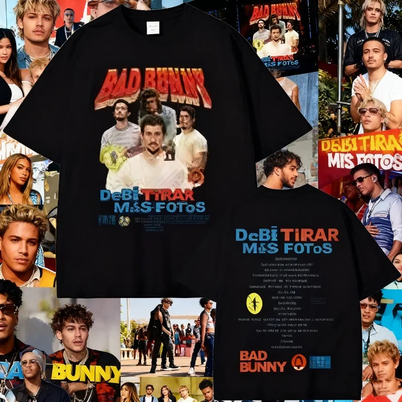 2025 الصيف مغني الراب سيئة الأرنب الجرافيك 100% القطن تي شيرت مطبوع ديبي تيارارار أماه فوتوس DTMF الرجال الهيب هوب خمر المتضخم #1