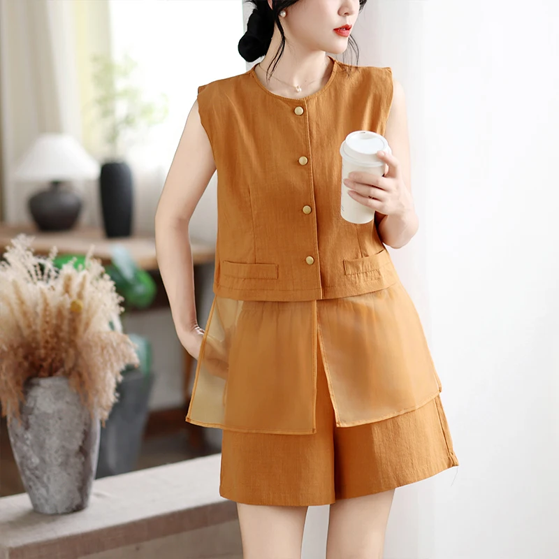 

Summer 2026 New Cotton Linen Set Shirt Casual Shorts Two-Piece Set High-End plus Size Women's Wear Artistic Commute Style
