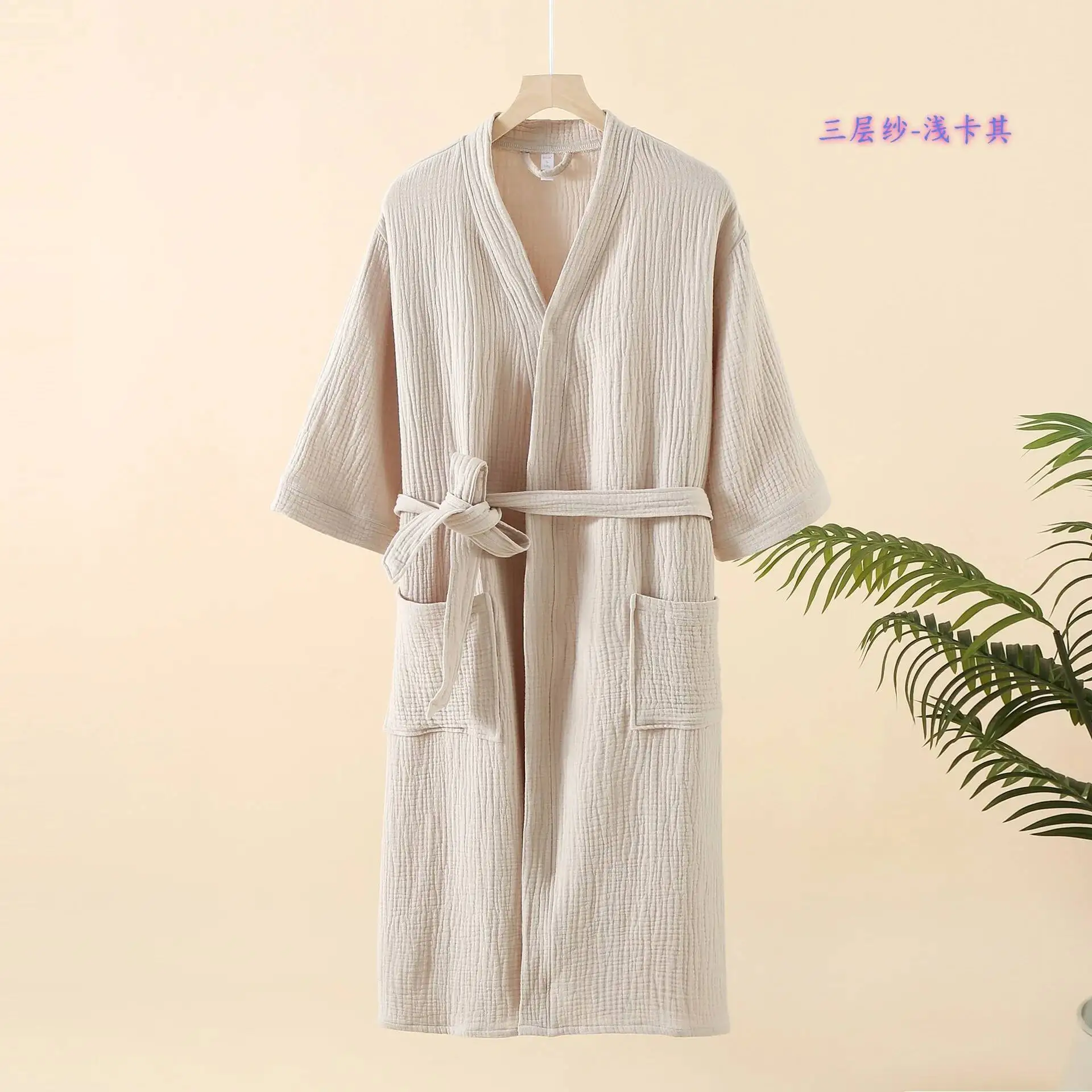 

Cotton Three Layer Crepe Gauze Bathrobe Yukata Men And Women Kimono Robes For Couples Loose Sweatshirt Nightgown