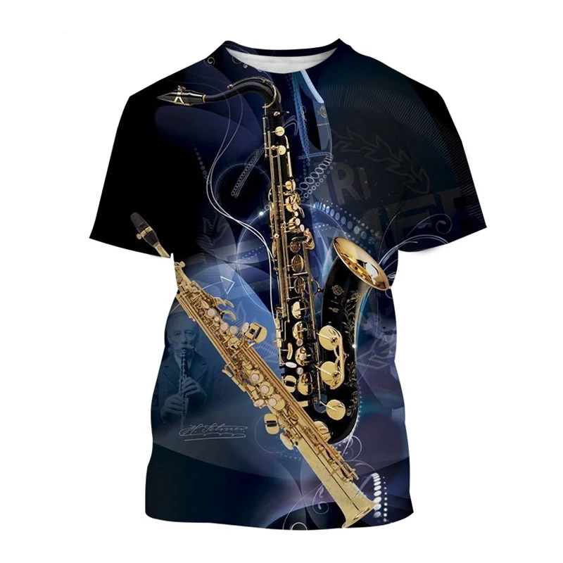 Saxophone Jazz Music T Shirt For Men Women 3D Print Summer Casual Round Neck Hip Hop T-shirt Short Sleeves Tops Tee Clothes