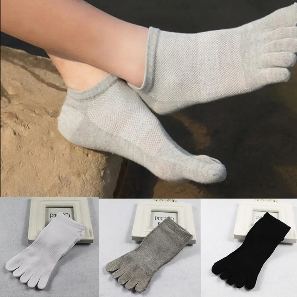 Chaussettes en coton à cinq doigts pour hommes, chaussettes courtes respirantes, chaussettes d'équipage de rinçage, chaussettes de sport de course, document solide, noir, blanc, gris