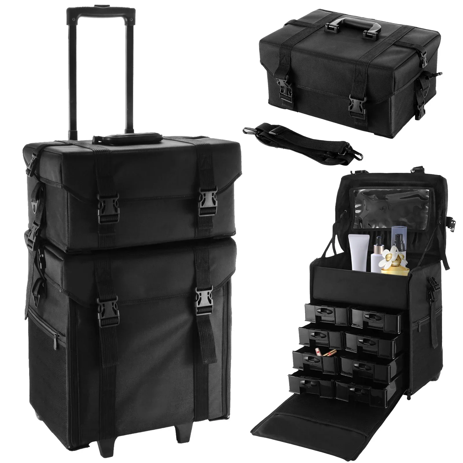 

Large Professional Makeup Case Trolley Women Cosmetic Organizer Luggage Trolley Bag Detachable Nail Beauty Tattoo Suitcase