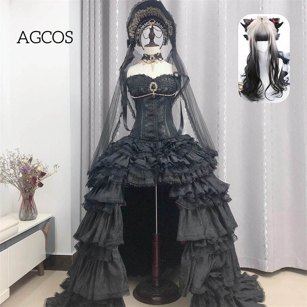 AGCOS Customsized Lilith Black Dress Cosplay Costume Woman Halloween Roleplay Gorgeous Dresses Uniforms Sexy Cosplay