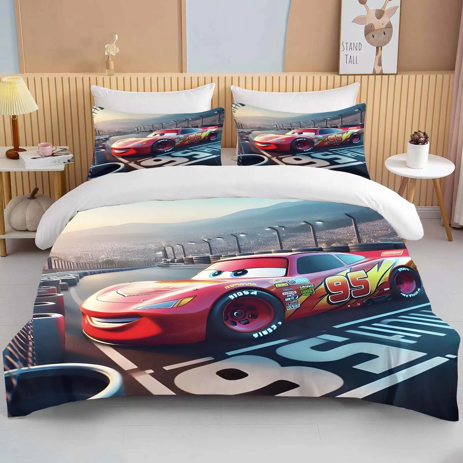 10 Sizes Disney Cars Printed Soft Bedding Set Cartoon Anime Duvet Cover Comforter Pillowcase Boys Girls Children Adults Bed Set