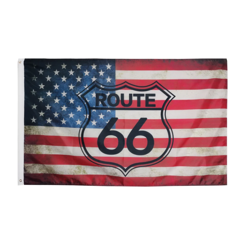 Route 66 USA Stars Stripes Retro Flag 90 x 150cm 3 x 5ft Custom Banner Metal Holes Grommets Indoor And Outdoor