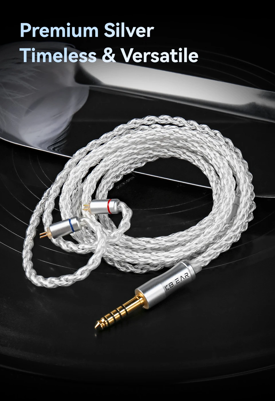 KBEAR BaiZe 8-adriges, hochreines, versilbertes OFC IEM-Kabel, austauschbares, symmetrisches 3,5/4,4mm QDC Kopfhörerkabel für KZ ZS12 Pro X – Detail 3