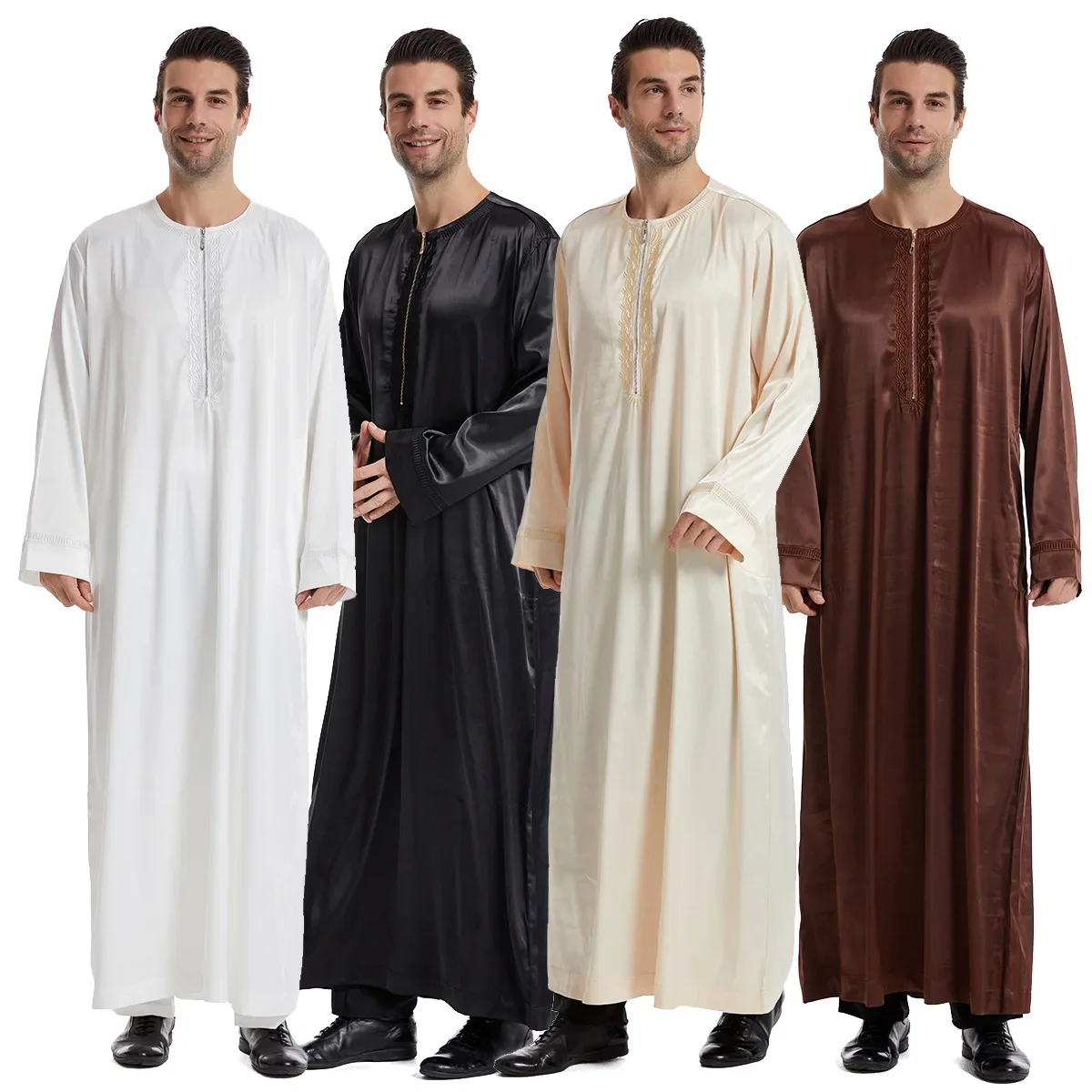 Mężczyźni Jubba Thobe Kaftan z długim rękawem Arabska Abaya Dubai Eid Modlitwa Odzież Turcja Ramadan Długi Robe 2024 Muzułmańska Moda Odzież