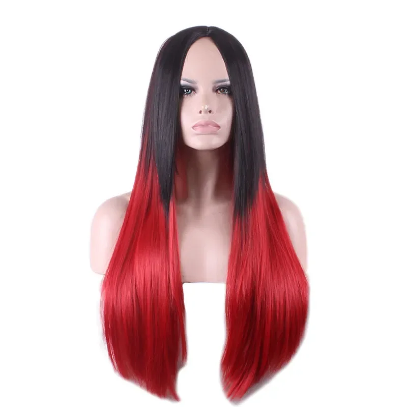 

grey ombre wig women long straight wigs black red synthetic hair wigs cosplay high temperature silk fashion fiber