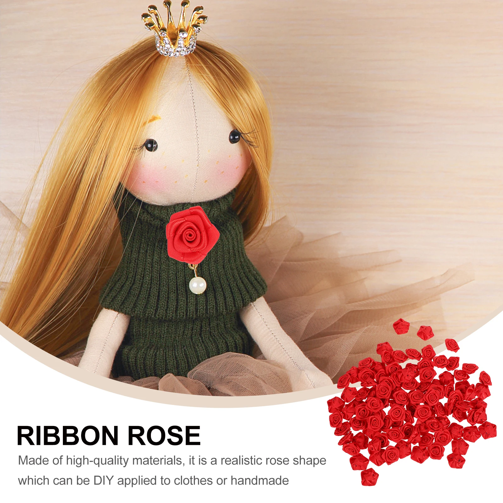 

Ribbon Roses Crafts Decor Red DIY Flowers Garment Accessories Polyester Material Realistic Rose Modeling Art Project