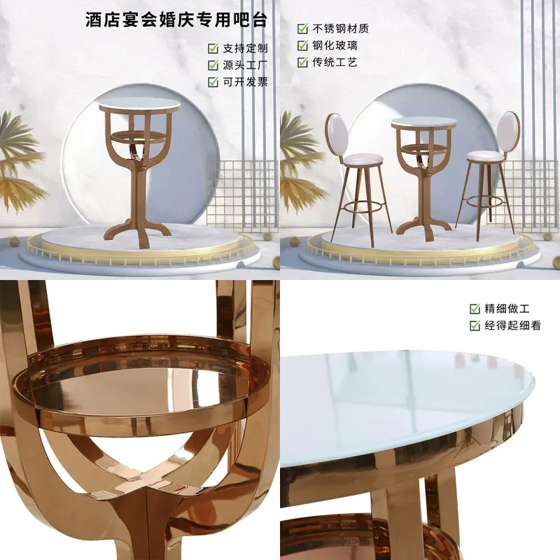 Haute Couture Small Round Bar Table for Milk Tea Shop High Table with Tempered Glass Top and Stainless Steel Frame American