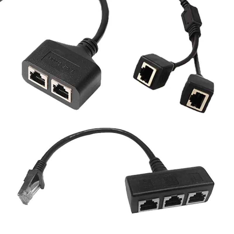 

1 Male to 2/3 Female 2 Ways RJ45 Ports Ethernet Network Splitter Adapter 1 to 2 Socket Connector Extension LAN Double Ports