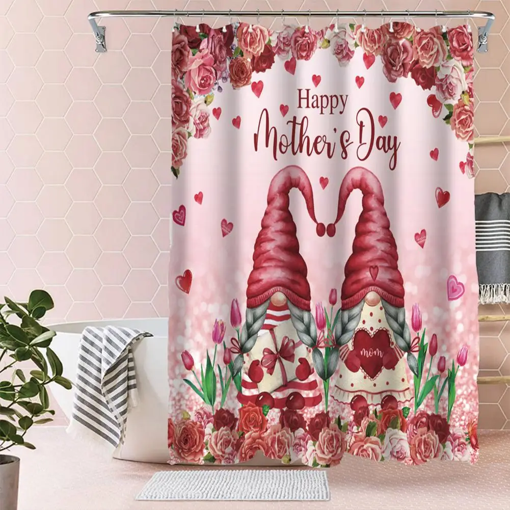 Valentine Day Shower Curtain Valentine's Day Gnome Love Shower Curtain Set with Waterproof Fabric 12 Hooks for Bathroom