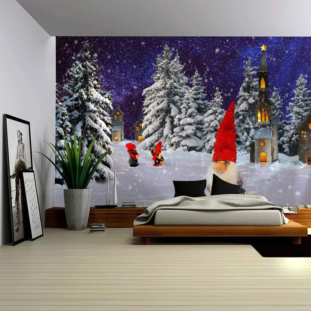 

Christmas tapestry wall hanging Christmas tree, snow view, starry sky, Santa Claus, elk bedroom, living room, holiday decoration