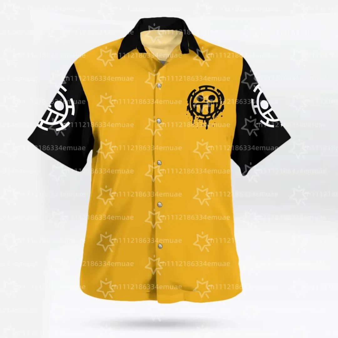 camisa-havaiana-grafica-one-piece-trafalgar-law-coracao-piratas-camisa-amarela-verao-lazer-camiseta-masculina-roupa-infantil-feminina