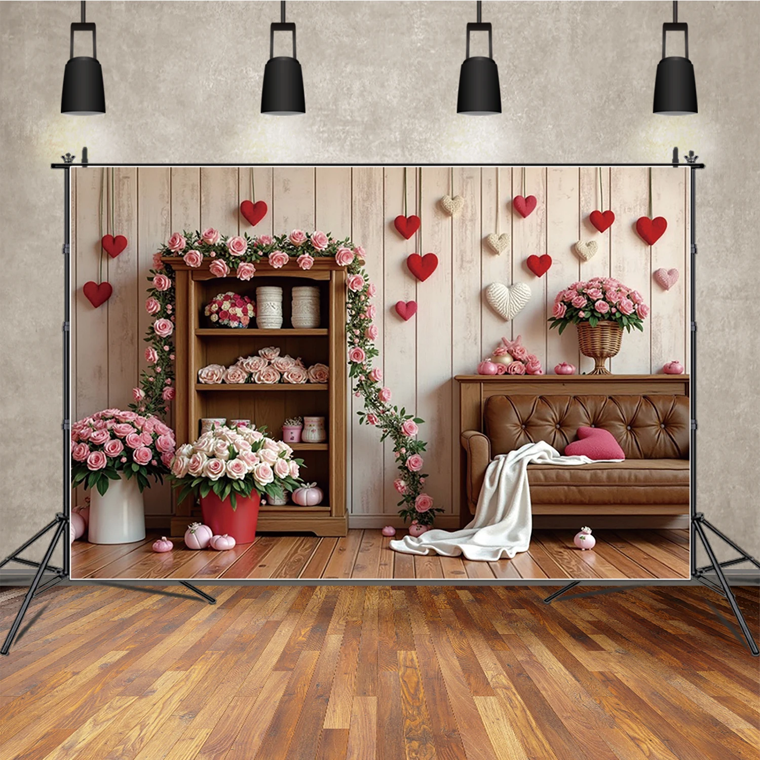 MOON.QG Valentines February 14 Photography Backdrop Wooden Plank Cabinet Photozone Background Wedding Love Photo Studio Sets