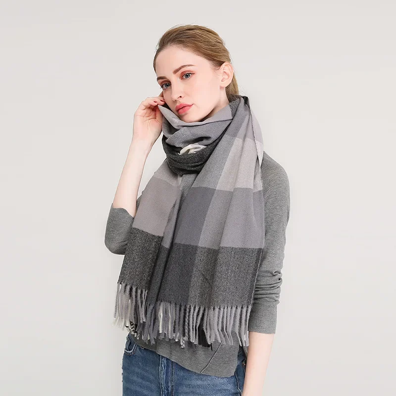 Fashion Trend Splicing colors Plaid Scarf Women Luxury Imitation Cashmere Thermal Warm Scarves Shawl Clothing Accessories Gift