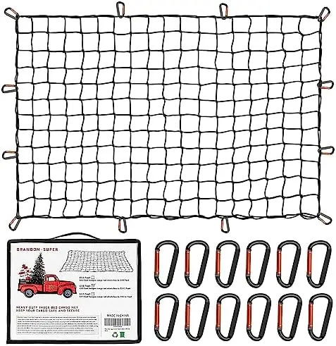 

Прочная сетка для грузового отсека грузовика - от 5'x7' до 15'x21' - 12 металлических карабинов - Подходит для , RAM, Chevy - Черная
