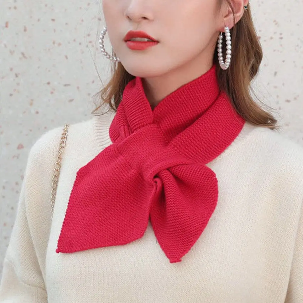 Winter Knitted Cross Scarf Warm Windproof Neck Warmer Casual Detachable Sweater Bowtie Women