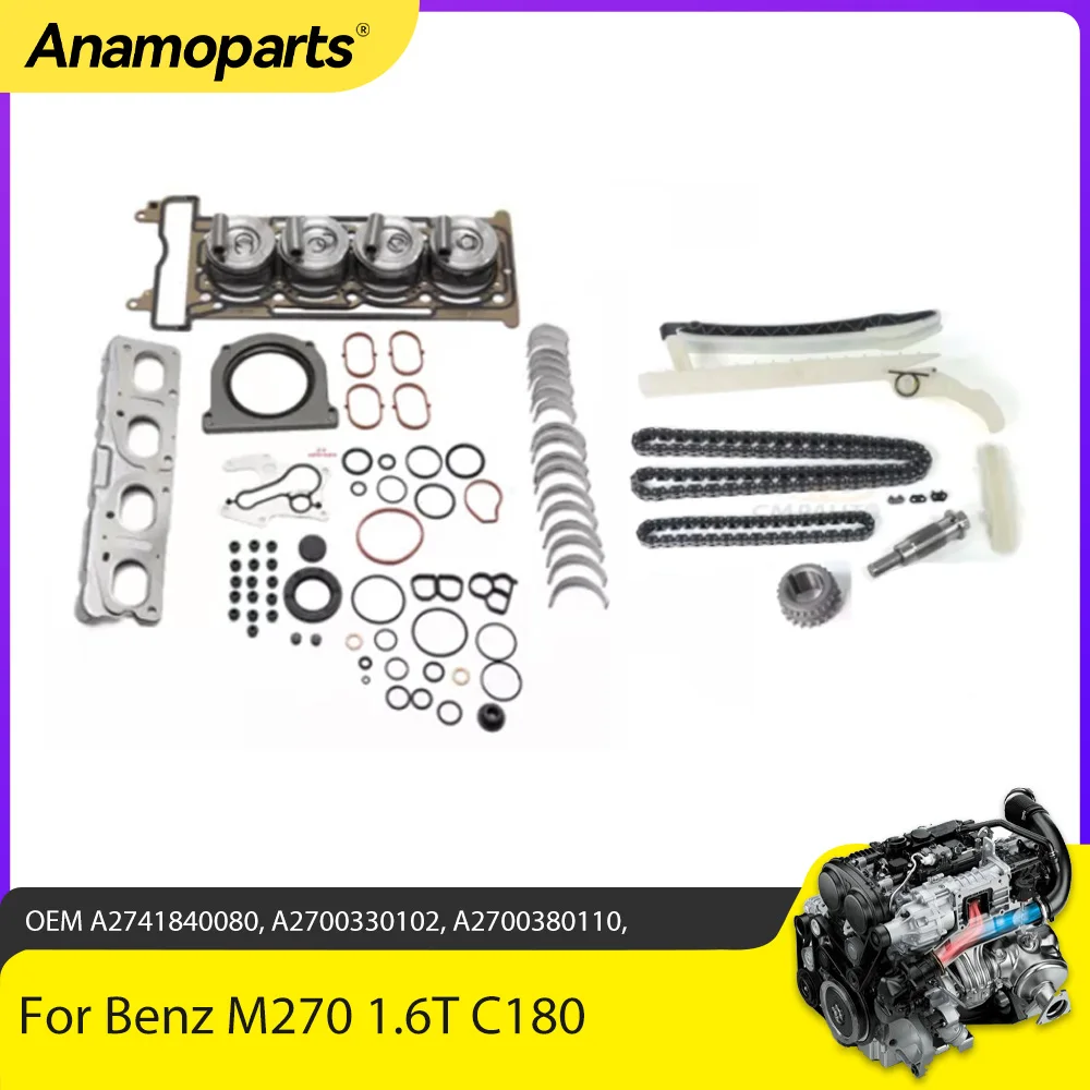 Engine Part Pistons Rings Overhaul Gakset Bearing Timing Chain Kit Fit 1.6 T L4 Gas M274 For Mercedes-Benz C180 W204 1.6T 13-18