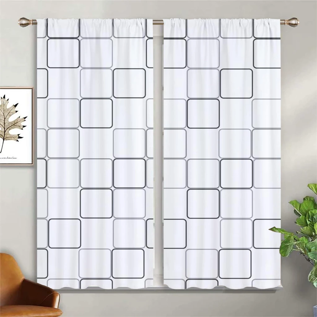 Minimalist Wind Black & White Color Striped Check Curtains 2 Panel Modern Home Living Room Bedroom Balcony Decorative Curtains