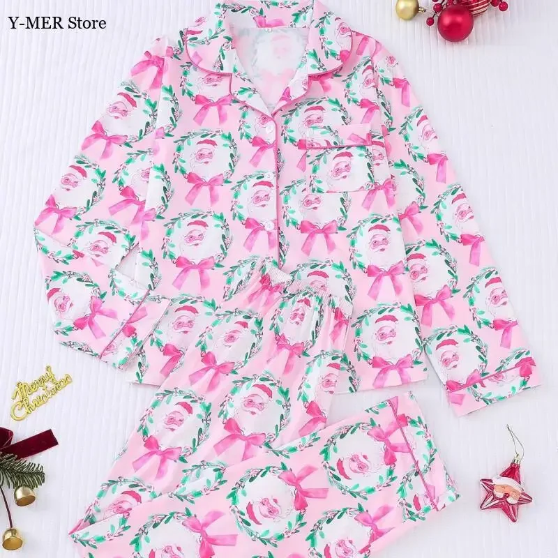 

Женская роскошная домашняя одежда с принтом, рождественская вечеринка, ночная рубашка, 2 шт., одежда для сна, пижамный костюм с принтом, женский осенний новый брючный костюм