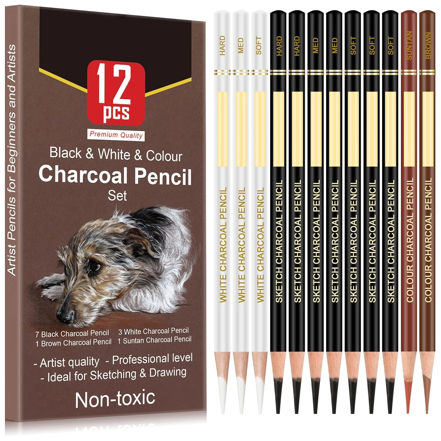 6/12 lápis de carbono profissional branco carvão destaque lápis branco/preto/cor carbono esboço lápis arte desenho ferramentas