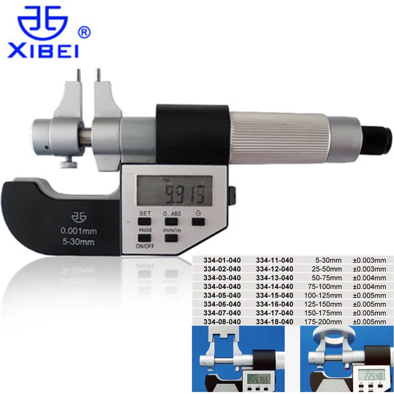 XIBEI Digital Micrometer 5-30mm 25-50mm 50-75mm 75-100mm IP54 Inside Micrometer 0.001mm Inch/mm Electronic Caliper Precision