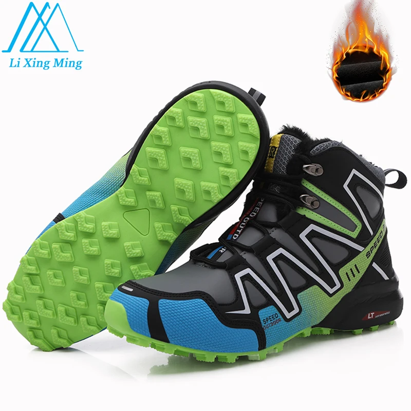 Men Hiking Shoes Winter High top Warm Fleece Leather Outdoor Shoes Anti-collision Men Trekking Walking Hunting Sneakers 39-48#