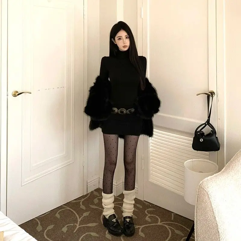 ボディコンニットドレス女性セクシーなスリムフィット長袖ボディハグドレス冬ウエストを定義する体型を引き立てるガウン伸縮性