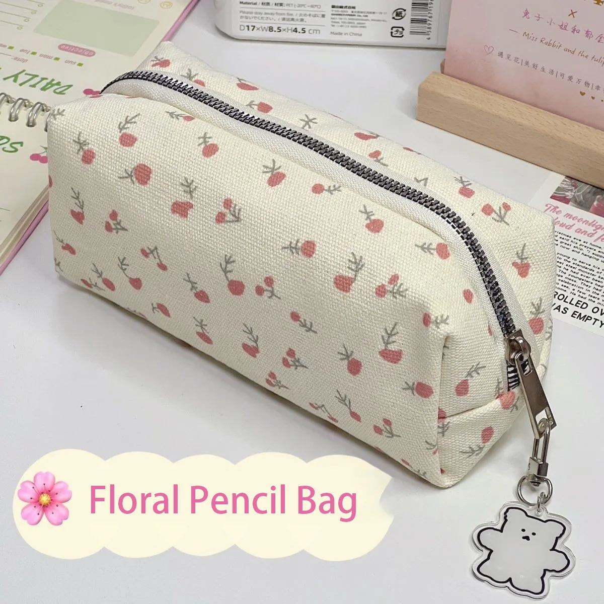 Pequeno fresco floral caneta saco grande capacidade lápis caso multifuncional saco de armazenamento de papelaria estudante escola organizador suprimentos