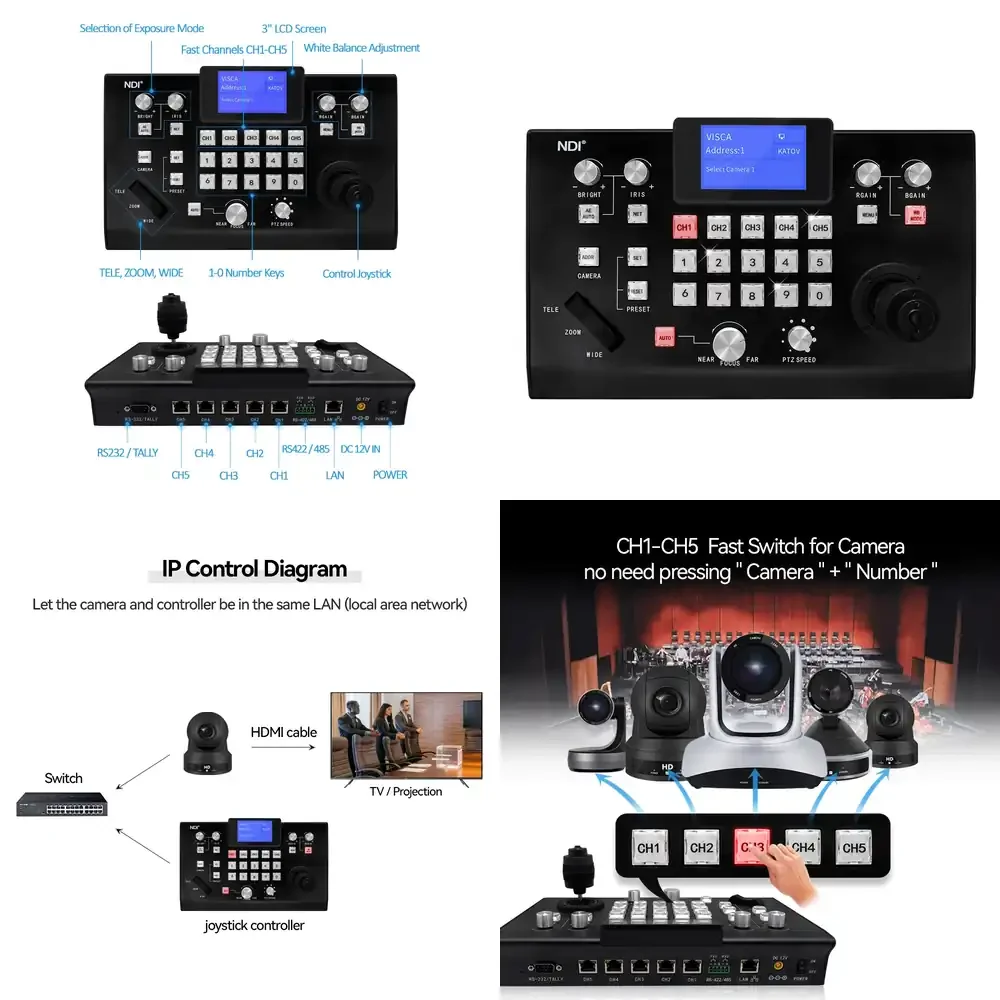 JJTS 5 Shortcut Joystick Controller Broadcast Ptz Controller IP Joystick Control