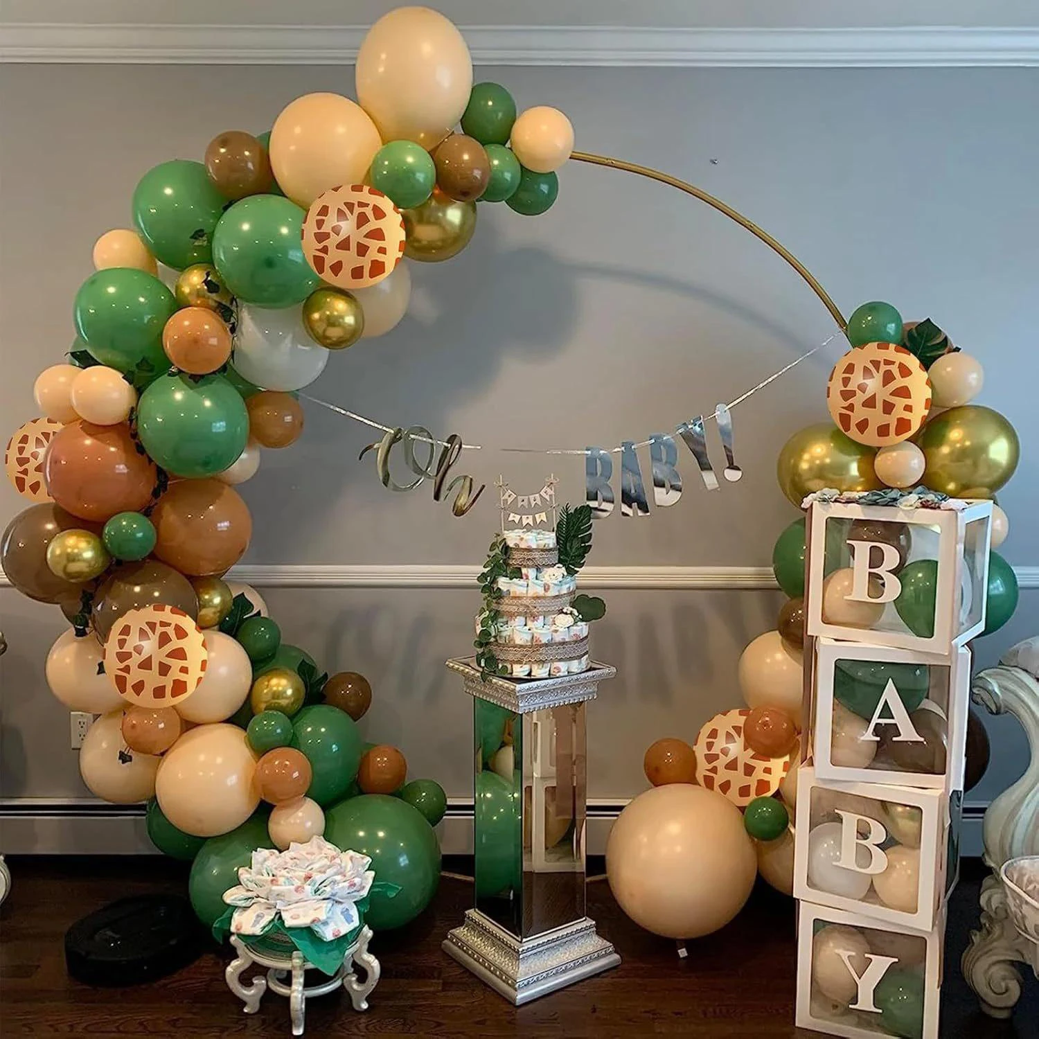 Safari Balloons: Sage Green, Coffee Brown, Light Brown, Nude Sand, White&Metallic Gold for Woodland Jungle Themed Birthday Decor - view 5
