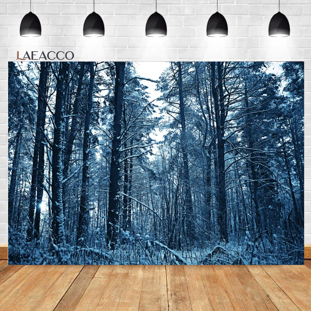 Laeacco Winter Snow Mountain Forest Christmas Tree Nordic Scenery Backdrop Photographic Photo Background For Photo Studio