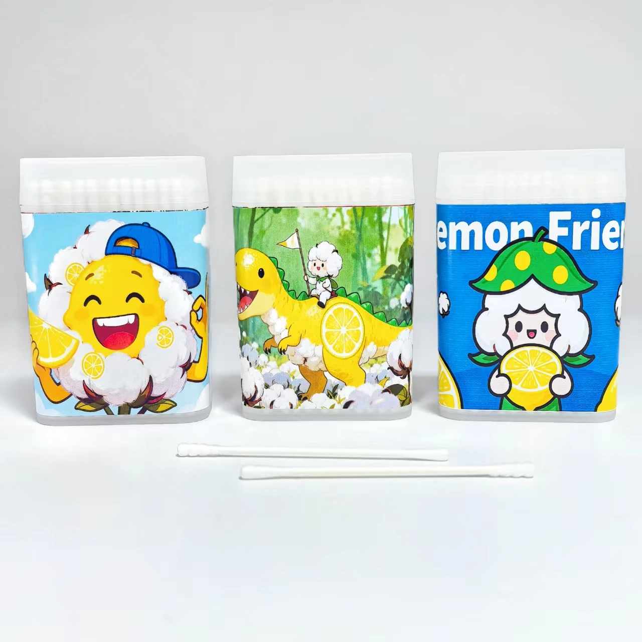 300개 레몬 테마 요소가 있는 미세 축 면봉, 이중 헤드 디자인, 나선형 헤드와 원형 헤드 특징