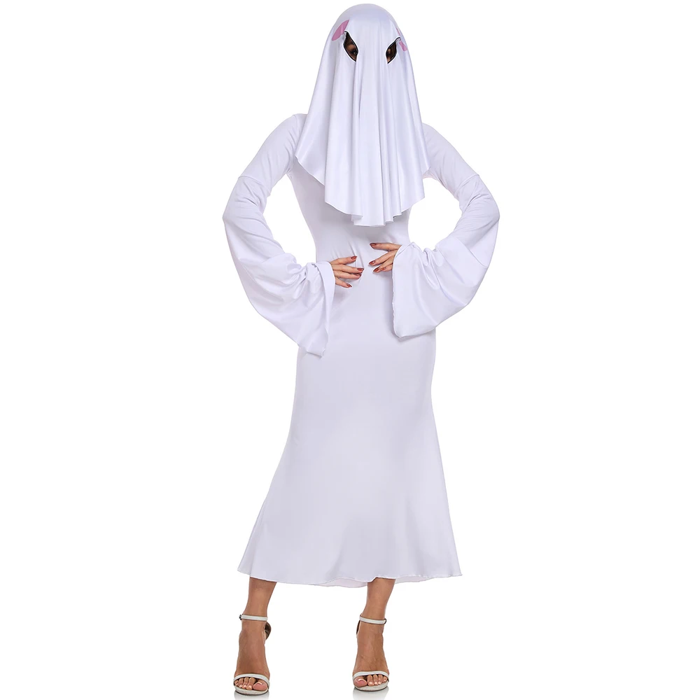 

Anime Ghost Women Cosplay Costume White Sexy Backless Dress Mask Halloween Ghost Girl Cosplay Cute Ghost Bride Costume