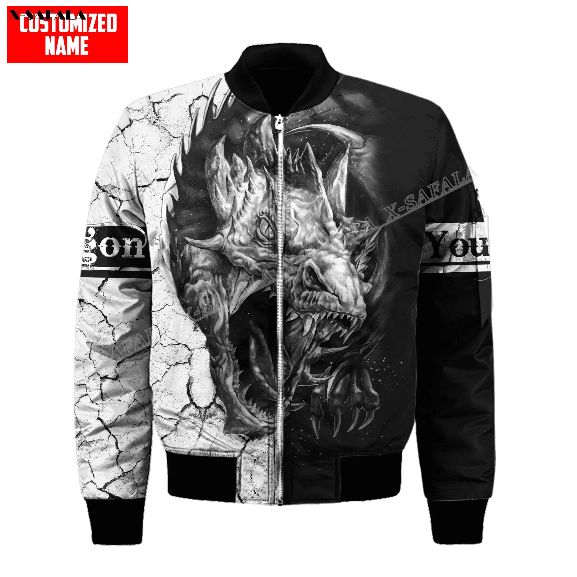 

Tattoo Amazing Dragon 3D Printed Bomber Thick Jacket Adult Men Flight Pilot Zipper Coat Cotton Warm Winter