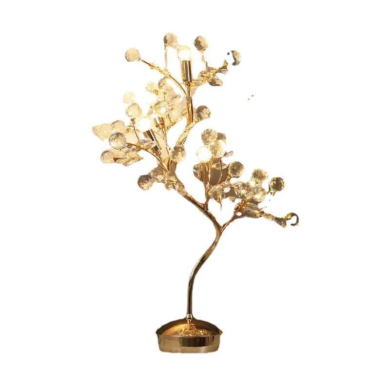

European luxury bedroom desk lamp, ceramic flower crystal decorative bedside lamp