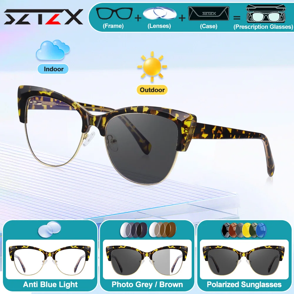 

SZTZX New Fashion Women Butterfly Frame Myopia Reading Glasses High Quality Anti Blue Light Photochromic Prescription Eyeglasses