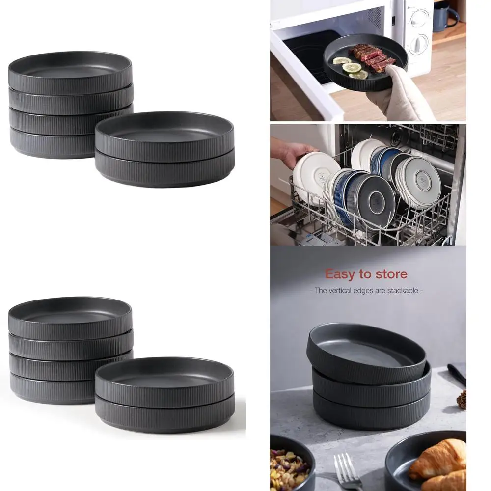 

Set of 6 Stackable Pasta and Salad Bowls, Double Reactive Glaze, Matte Charcoal Finish - Ideal for Gifts, Housewarming, Thanksgi