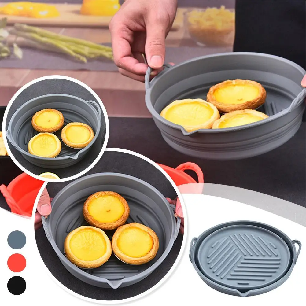 

3 Colors Thickened Round Silicone Baking Tray Heat-resistant Fryer Air Mold Tray Grade Cake Food Silicone T2K1