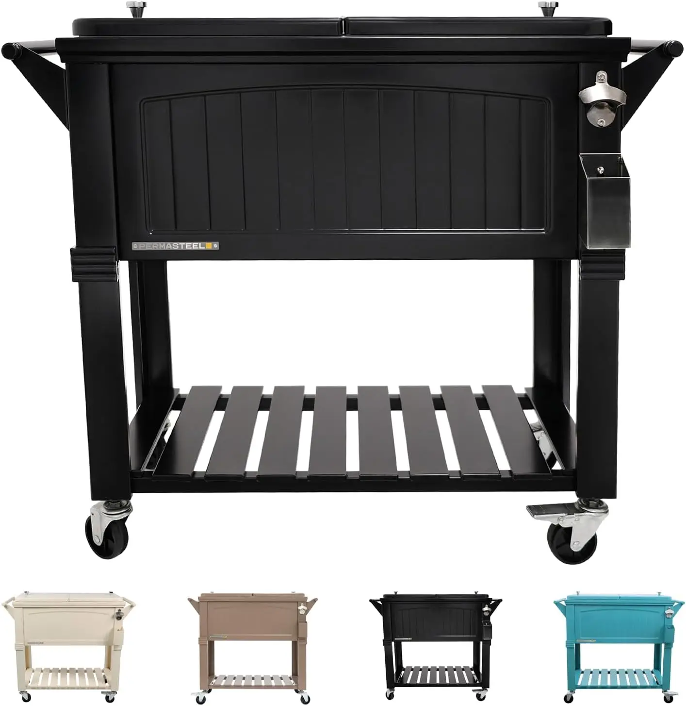 80-Qt Antique Patio Cooler for Outside | Outdoor Beverage Cooler Bar Cart, Rolling Cooler with Wheels and Handles