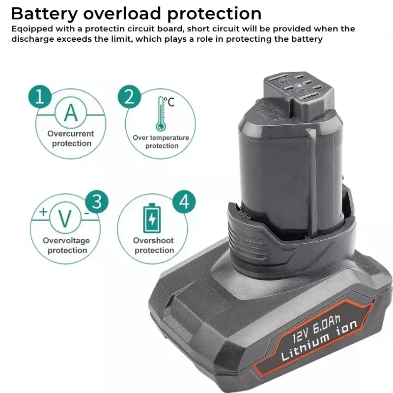 L1240 pengganti baterai Lithium 12V 6000mAh, alat listrik tanpa kabel Ridgid R82007 R82009 R82048 R82049 R82059