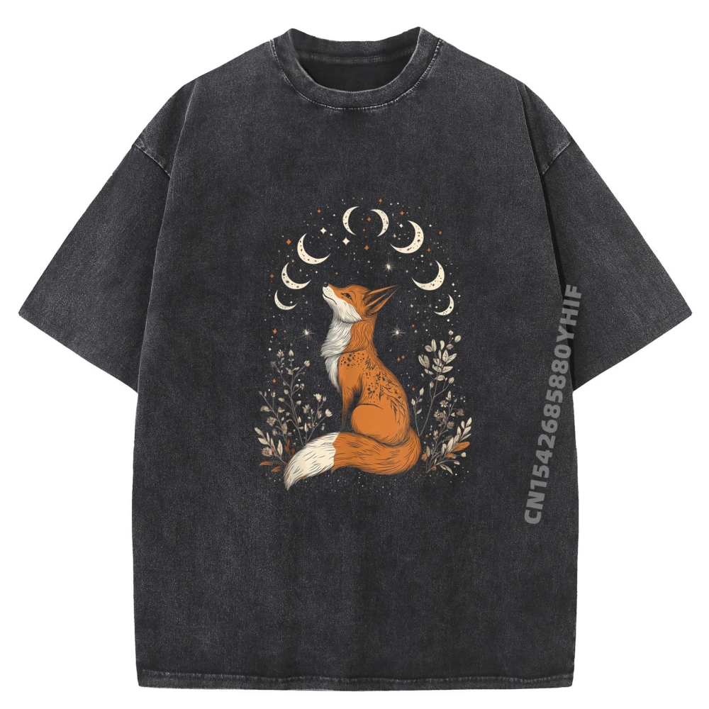 

Mystic Fox Celestial Moon Art Топы Футболки со скидкой и надписью Женская футболка с нормальным рисунком Мужская стираная одежда